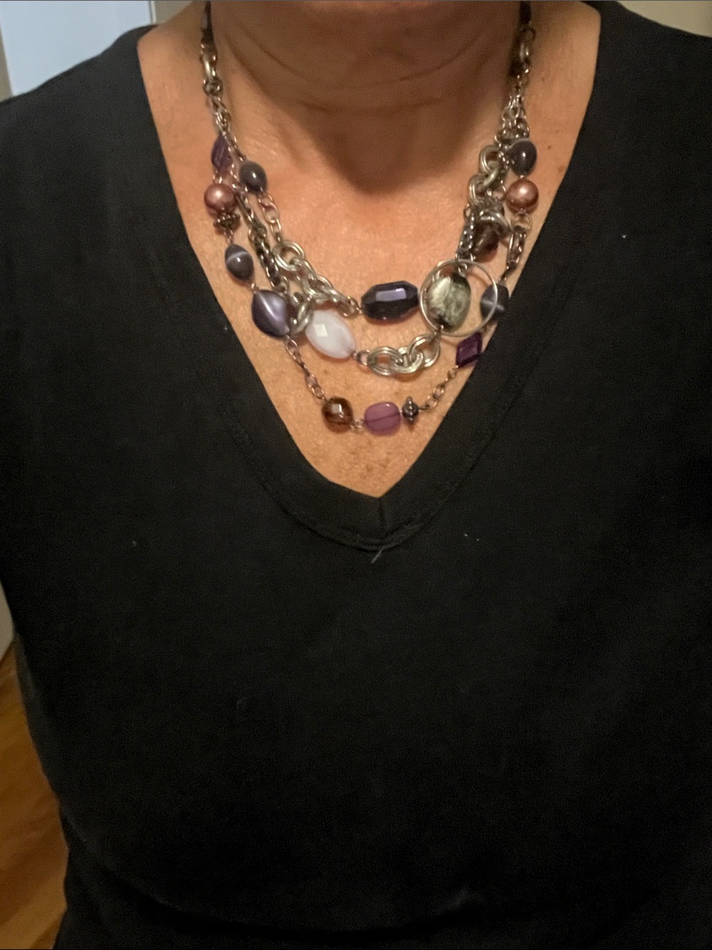 Lia Sophia Layered Purple and Silver Bead Necklace